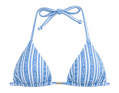TOP CORTININHA BÁSICO ESTAMPADO SARDINHAS AZUL CLARO