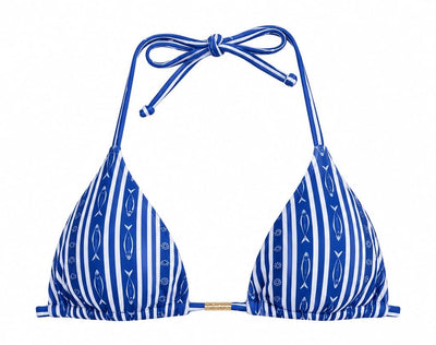 TOP CORTININHA BÁSICO ESTAMPADO SARDINHAS AZUL MARINHO