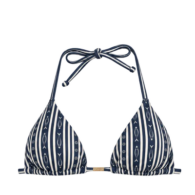 TOP CORTININHA BÁSICO ESTAMPADO SARDINHAS AZUL MARINHO