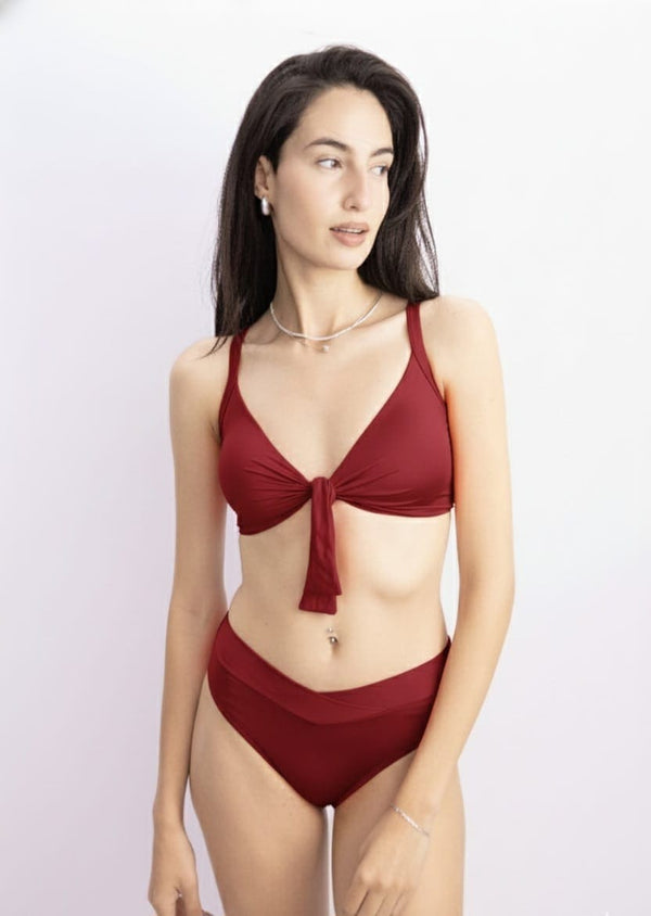 BIQUÍNI TOP CAMISETA NÓ FRENTE VINHO